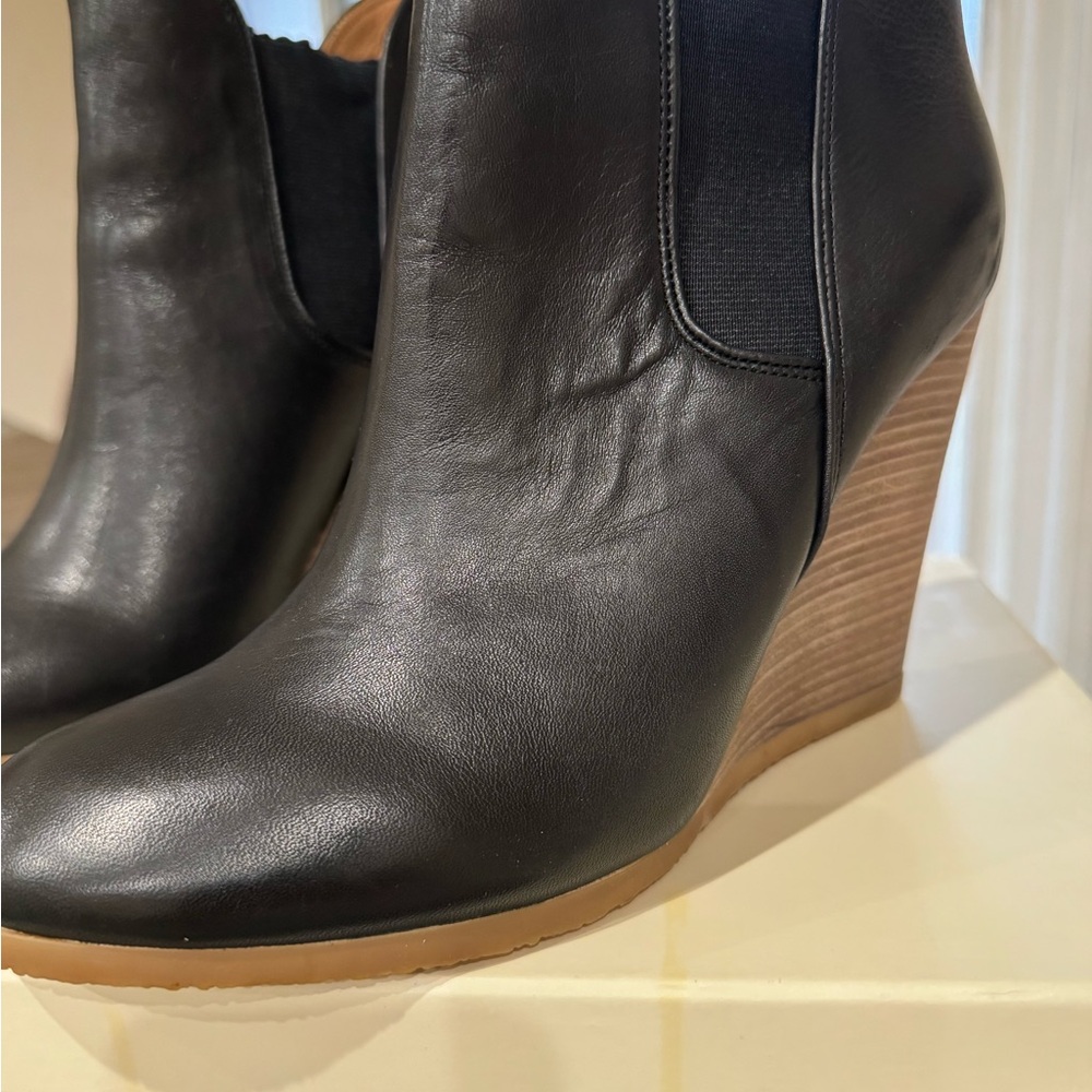 Coach Black Leather Wedge Boots